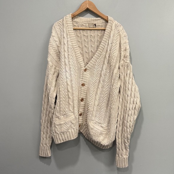 Lion Crafters Sweaters - Lion Crafters Vintage Fisherman Cable Knit Cardigan Sweater Cream USA Made L